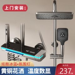 享淋淋浴花洒套装枪灰色全铜淋浴器花洒家用恒温增压喷头浴 室淋雨 顶喷式花洒 哑光黑 中端多功能型