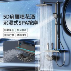 享淋淋浴花洒套装枪灰奶白色全铜淋浴器花洒家用恒温增压喷头浴室 顶喷式花洒 哑光黑 高端智能型