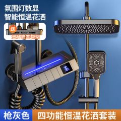 智能淋浴花洒全套铜体套装恒温数显带氛围灯增压家用钢琴键花洒 手提式花洒 银白色 基础经济型