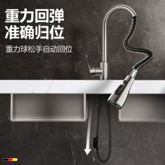 厨房水龙头抽拉式冷热不锈钢三功能洗菜盆水槽旋转水龙头 冷热厨房抽拉龙头 单孔龙头 银白色 功能类型